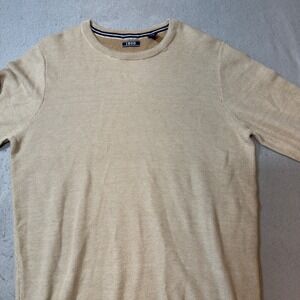 Izod Mens Crewneck Sweater Tan Beige Textured Knit Cotton Blend Pullover LT Tall